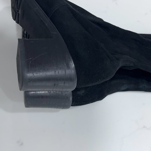 Stuart Weitzman Suede Over The Knee Boots Size 5.5 Black Block Heel - Picture 8 of 15
